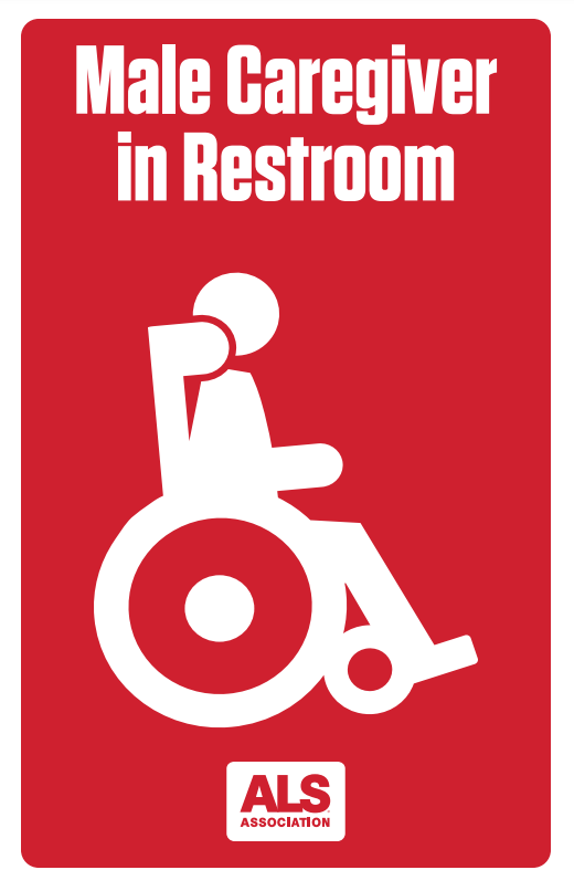 Male caregiver in restroom sign