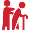 Person with cane and caregiver