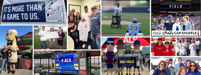 Collage of community and promotional events at a baseball stadium