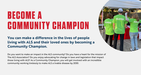 Become a Community Champion flier, volunteers in green shirts