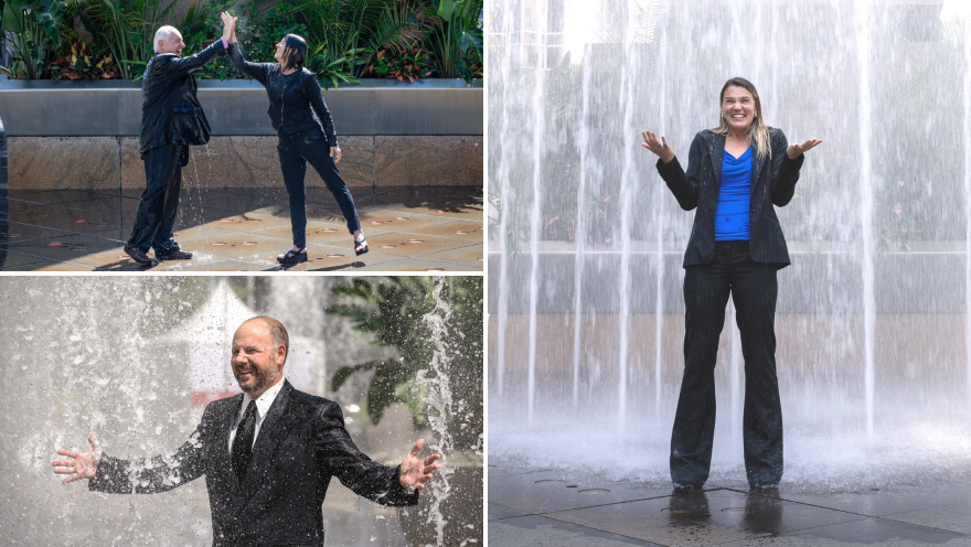 CEO Soak Massachusetts Leaders & Educators Edition 2021 Collage Participants Getting Soaked in Fountain