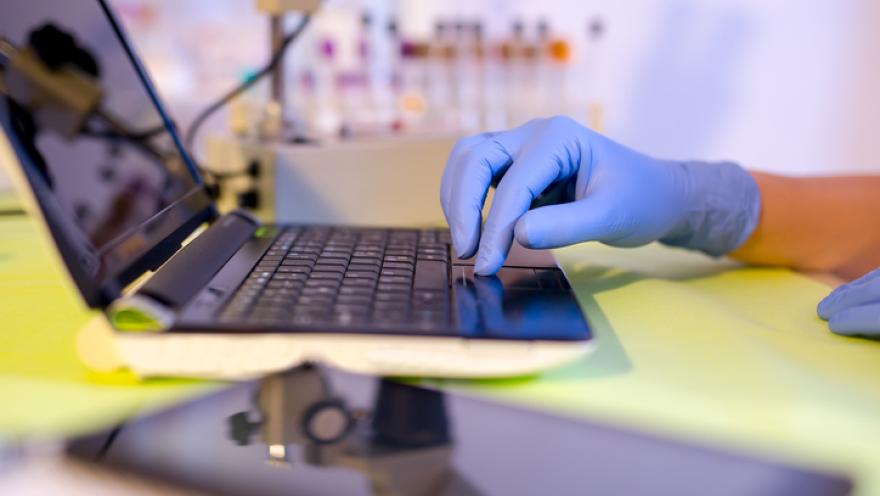 Scientist working in the laboratory on a laptop